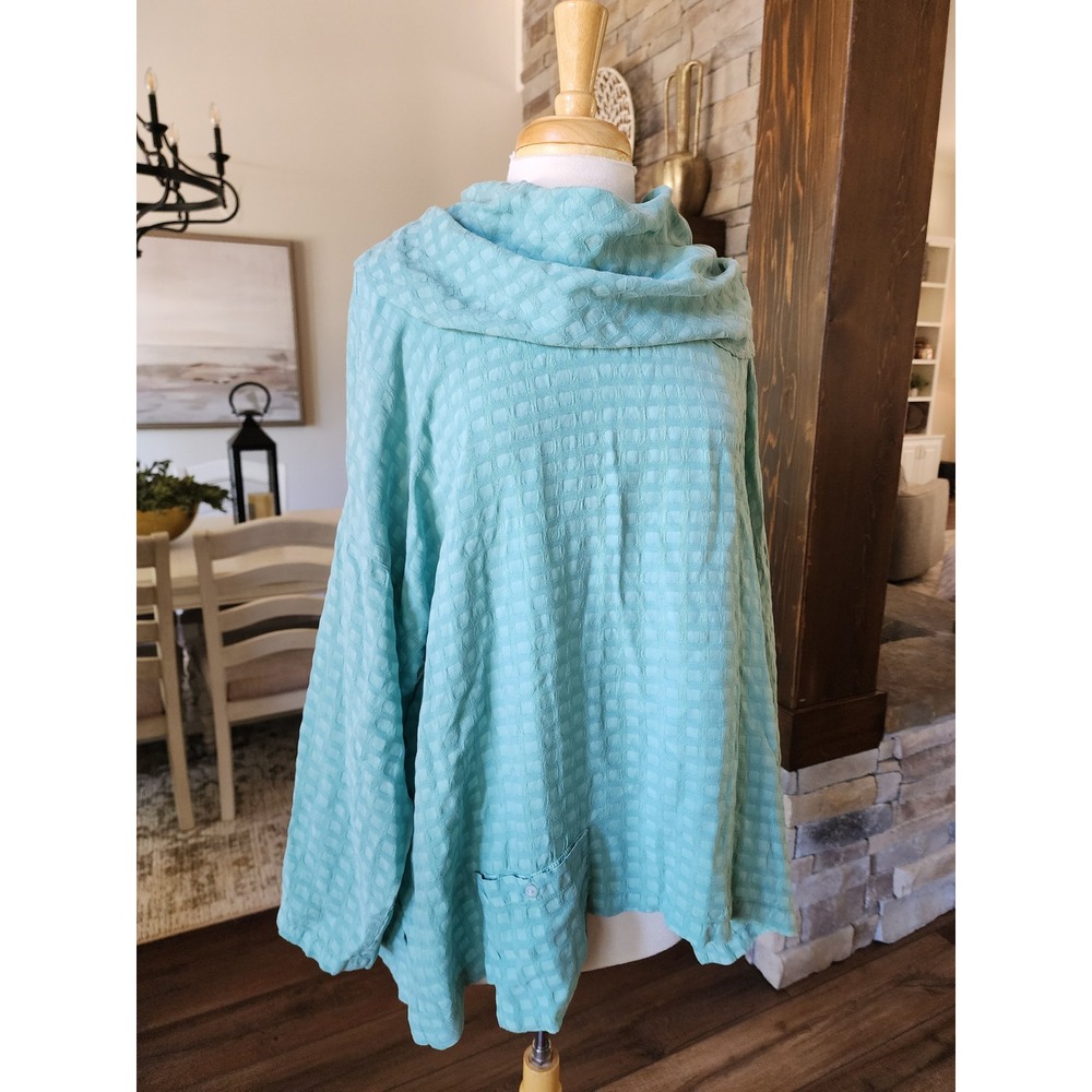 Tianello Tencel Women XL Seafoam Green Waffle Texture Cowl Neck BlouseUSA